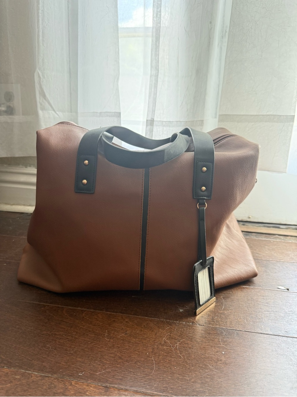 Brown Weekender Bag with Black Trim